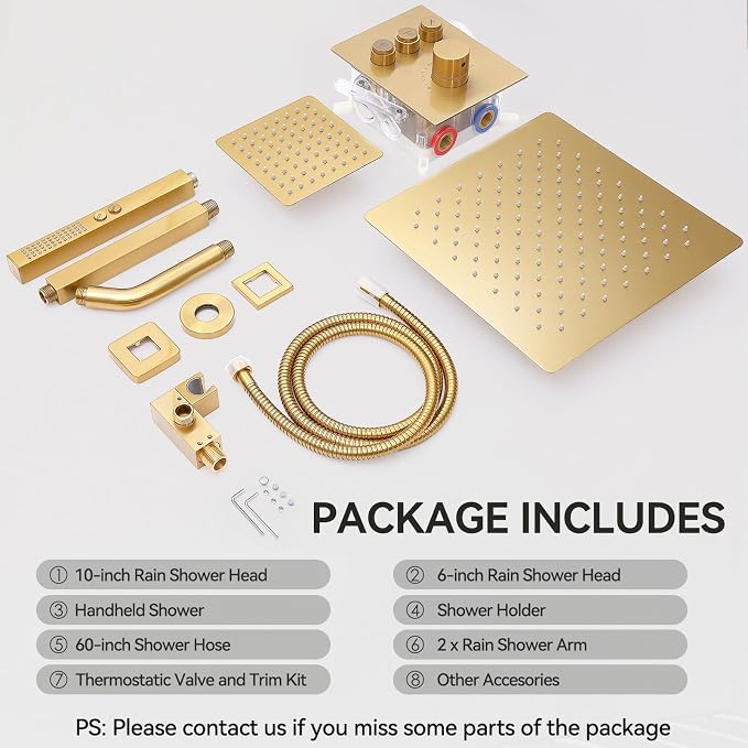 Brushed Gold Shower System, STARBATH Ceiling Mounted 10+6 Inch Rainfall Shower - Image 7