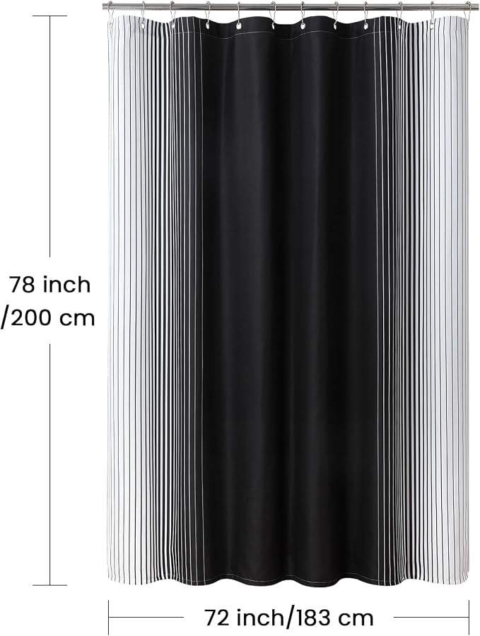 Black Shower Curtain 78 Inches Long, Modern Black and White Gradient Vertical - Image 6