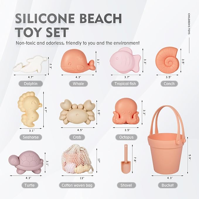 MarcZero 11Pcs Silicone Beach Toys, Modern Baby Beach Toys, Travel Friendly - Image 2