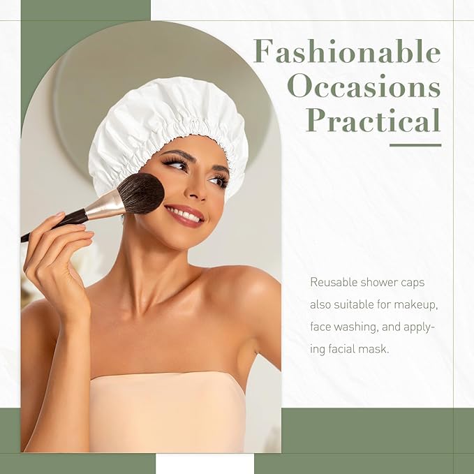 Reusable Shower Cap for Women, Large Waterproof Shower Essentials Bonnet - Image 2