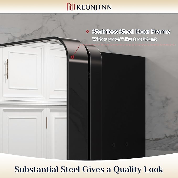 Keonjinn 20 x 26 Inch Black Recessed Medicine Cabinets, Bathroom Mirrored - Image 4