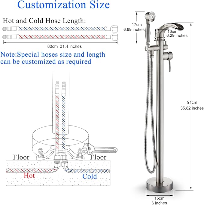 Senlesen Brushed Nickel Bathroom Single Handle Freestanding Bathtub Faucet - Image 5