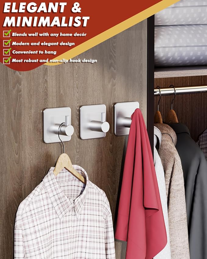 Adhesive Hooks Heavy Duty 30lb Wall Hooks, 5 Pack Damage Free Stainless Steel - Image 5