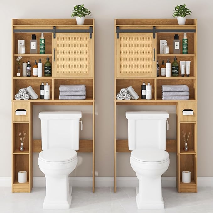 Over The Toilet Storage Cabinet, Farmhouse Rattan Storage Cabinet Over Toilet - Image 4