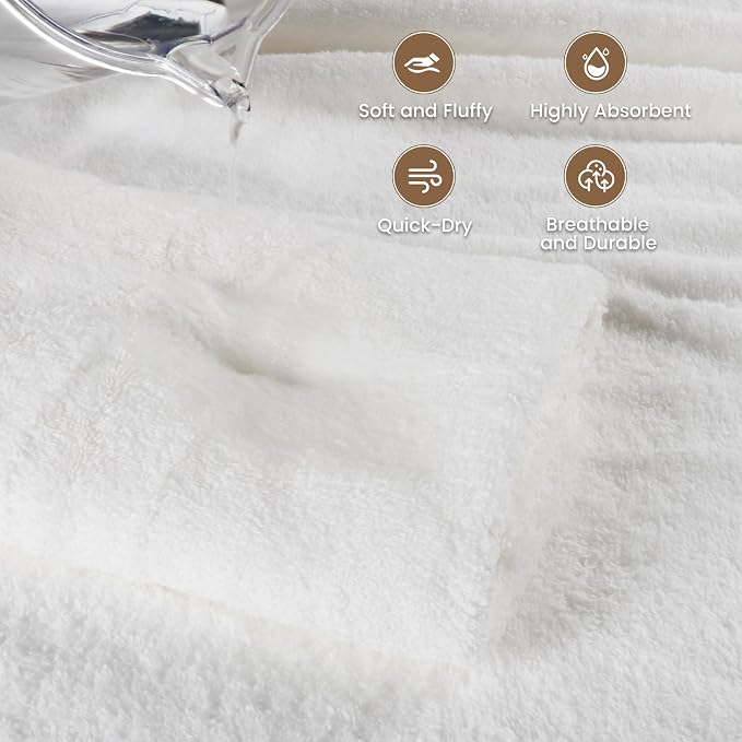 SEMAXE White Bath Towels Set of 4, 100% Cotton Luxury Bathroom Towels, and - Image 3