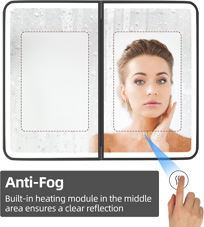 Medicine Cabinet with LED Lights and Mirror, 36 x 30 Inch Wall or Recessed - Image 7