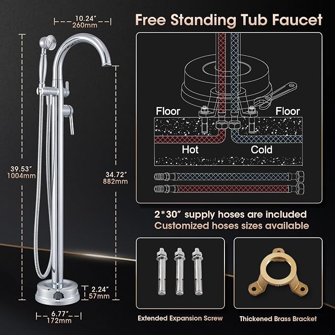 Free Standing Bathtub Faucet Brass Bathtub Faucets High Flow Soaker Tub Faucet - Image 6