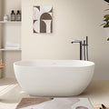 SJ STAR&JANE 59" Solid Surface Freestanding Bathtub, Matte White Oval Soaking by SJSTARJANE