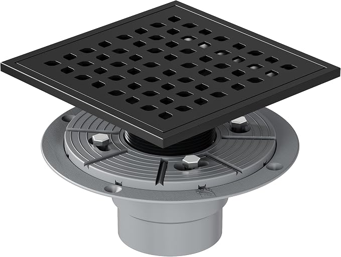 Neodrain Square Shower Drain, 6 inch Black Stainless Steel 304 Grate and PVC by Neodrain