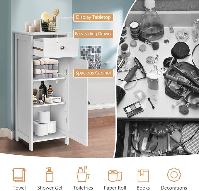 COSTWAY Bathroom Storage Cabinet, Single Door Floor Cabinet - Image 6