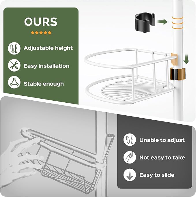 HAMITOR Corner Shower Caddy Tension Pole: Rustproof Bathroom Organizer Shelves - Image 3