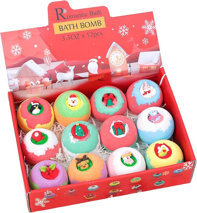 12PCS Christmas Bath Bombs Set, Organic Essential Oil Bath Salt Balls - Image 8
