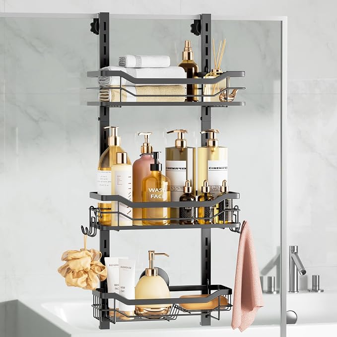 LEVERLOC Over The Door Shower Caddy, Shelf Distance Adjustable Hanging Rack by LEVERLOC