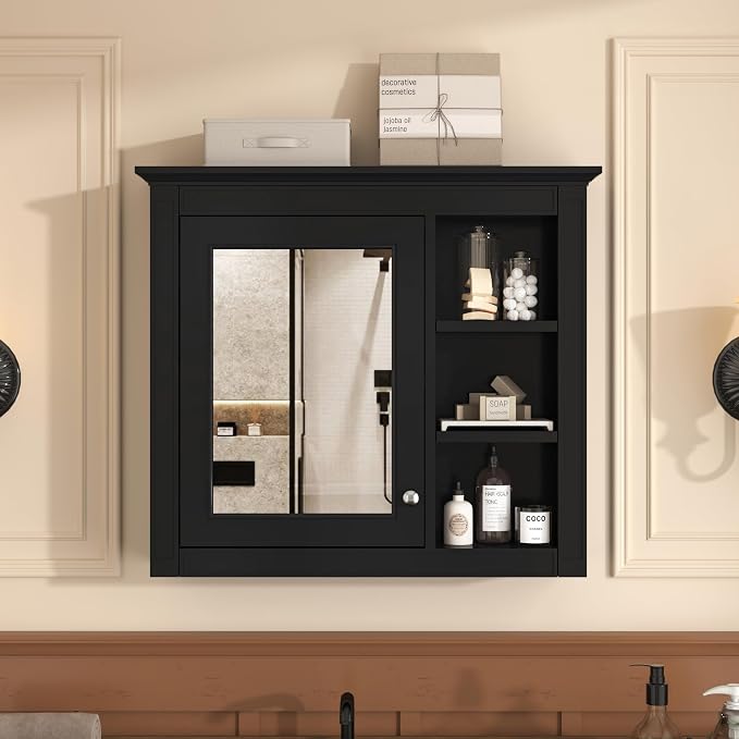 30'' x 28'' Black Medicine Cabinet, Wall Mounted Bathroom Storage Cabinet - Image 9