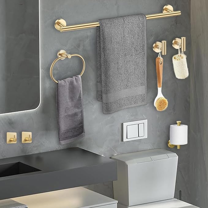 Brushed Gold Bathroom Accessories Set, 7 Pieces Gold Towel Bar Bathroom - Image 6