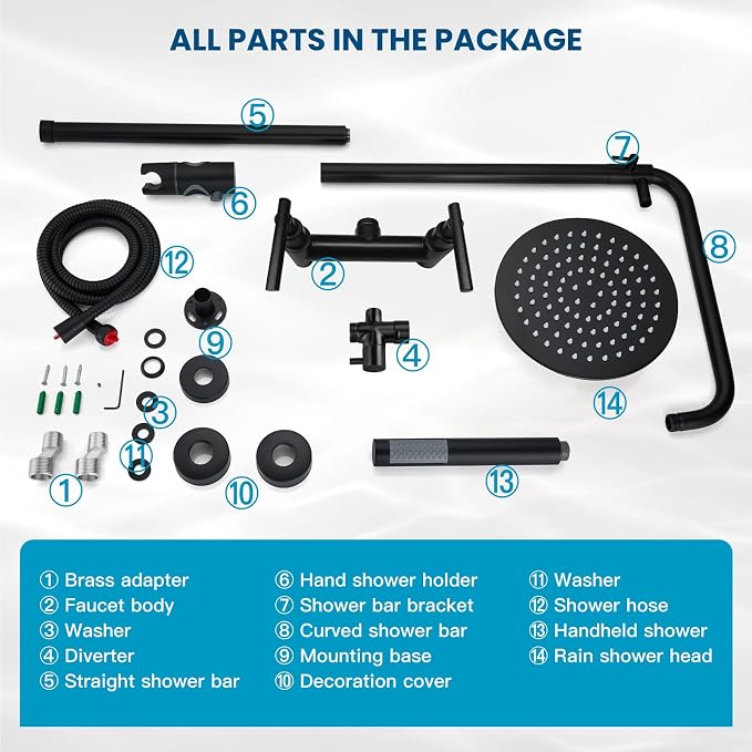 gotonovo Outdoor Shower Fixtures SUS304 Stainless Steel Rain Shower Kit Faucet - Image 9
