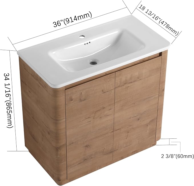 36 Inch Bathroom Vanity with Sink, Premium Plywood Wooden Cabinet with Soft - Image 2