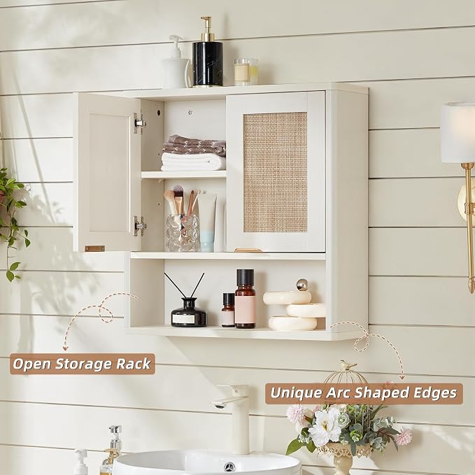 LEYAOYAO Rattan Bathroom Wall Cabinet, Boho Medicine Cabinet - Image 4