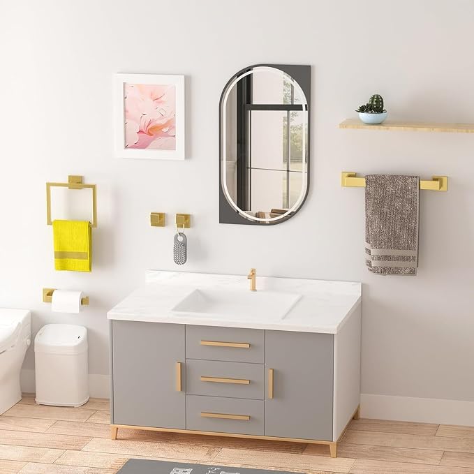 Bathroom Accessory Towel Bar Set: 20 Pieces Gold Bathroom Hardware Square - Image 6