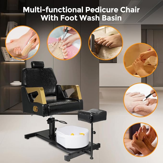 Pedicure Chair with Stool & Massage Foot Bath, 360° Swivel Pedicure Station - Image 6