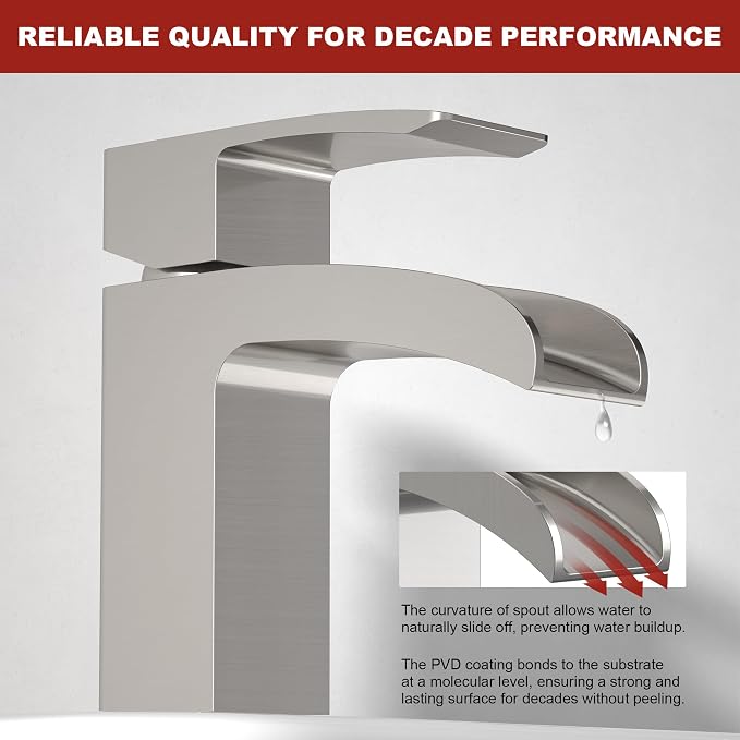 Brushed Nickel Bathroom Faucet Waterfall, Vanity Faucet Brass - Image 4