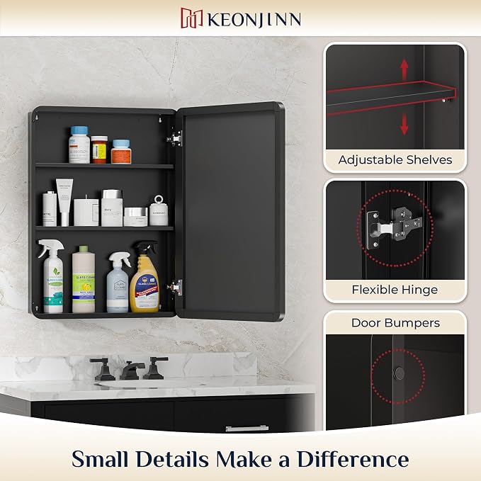 Keonjinn 15 x 36 Inch Black Slim Medicine Cabinets, Narrow Bathroom Medicine - Image 7