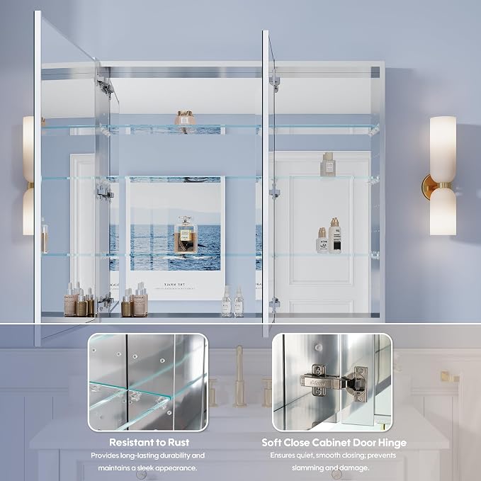 WELLFOR 40" x 36" Bathroom Medicine Cabinet - Image 4