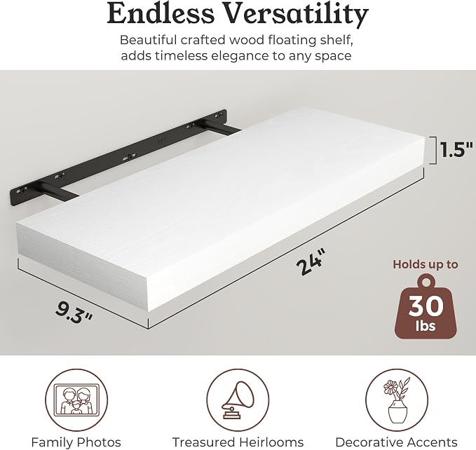 Floating Shelves for Wall, 9.3" Deep Wall Mounted Wood Shelves for Bathroom - Image 2
