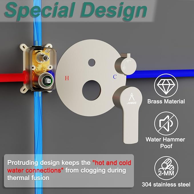 Shower Faucet Set 12IN Brass Rough-In Valve Body Trim Kit Rainfall Included - Image 5