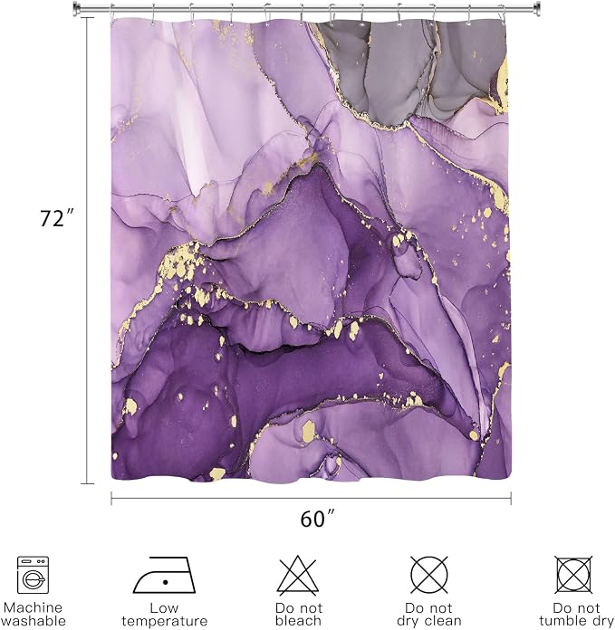Purple Marble Shower Curtain 60x72, Modern Abstract Fabric Shower Curtains - Image 6