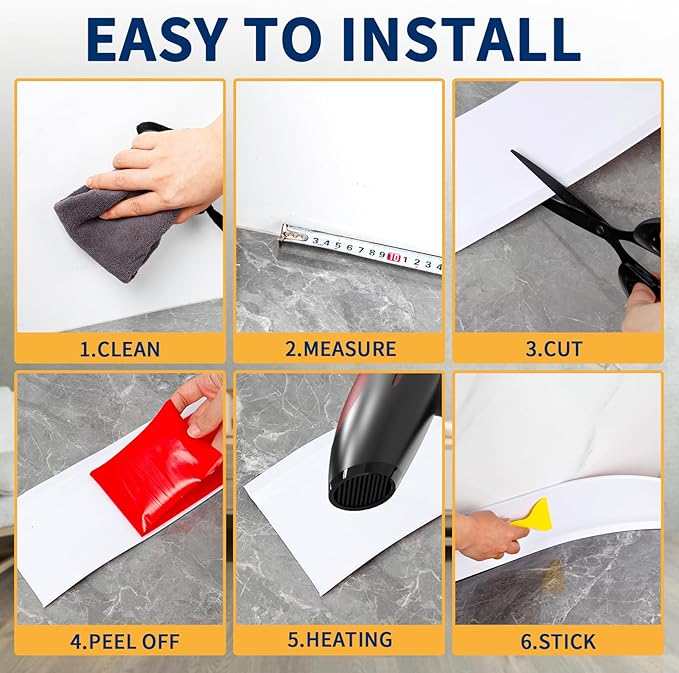 Flexible Baseboard Molding Trim 6 Inch Self-Adhesive Vinyl Wall Base Peel and - Image 6