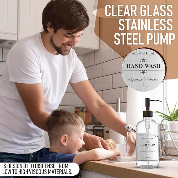 2 Pack Clear Glass Soap Dispenser 16 OZ - Image 5
