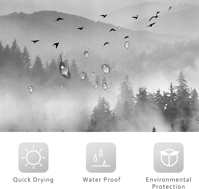 Riyidecor Black and White Shower Curtain 72Wx96H Inch Extra Long Mountain - Image 7