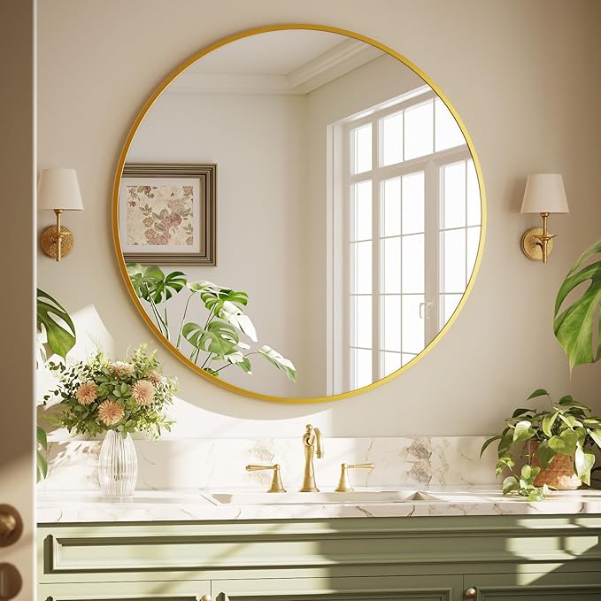 42 Inch Round Gold Metal Wall Mirror - Image 3