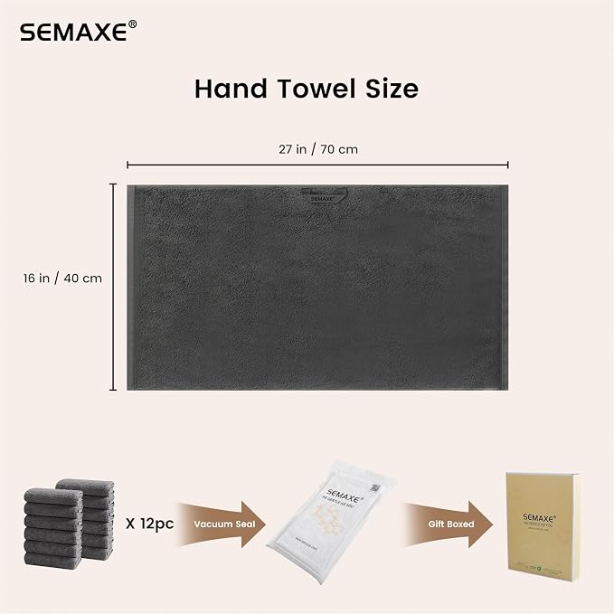 SEMAXE 12 Pack Hand Towels for Bathroom, 100% Cotton Towels - Image 2