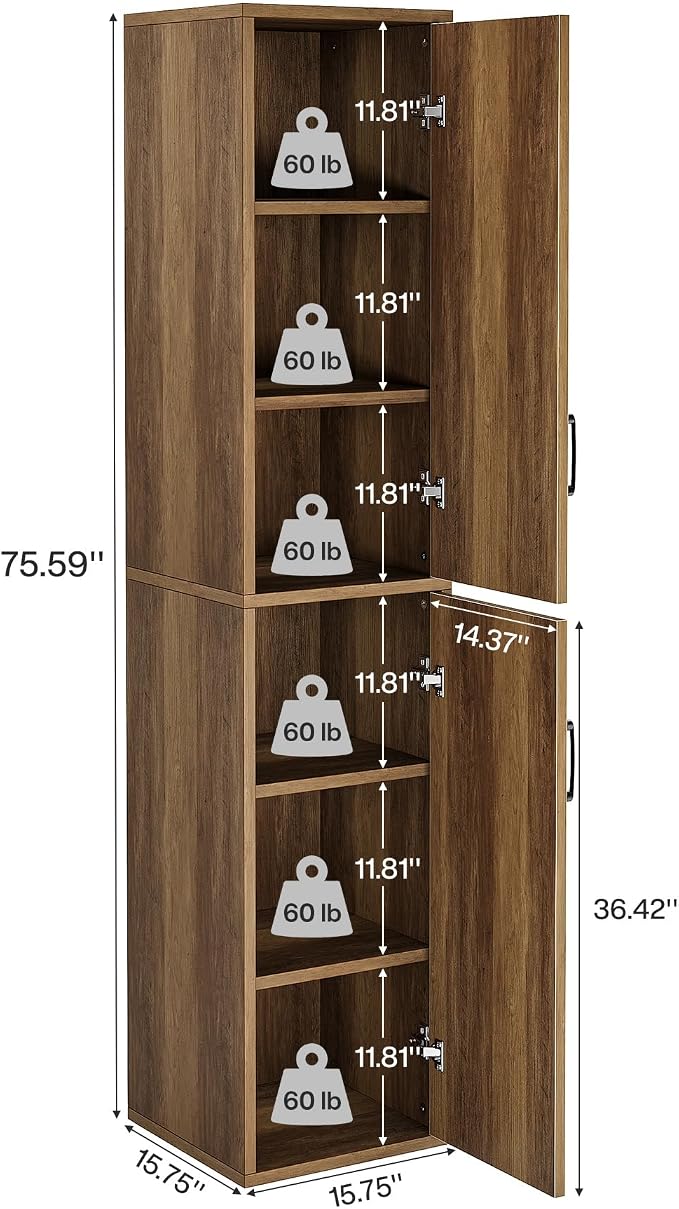 Tribesigns 75" Tall Narrow Storage Cabinet Set of 2, Modern Farmhouse Pantry - Image 2