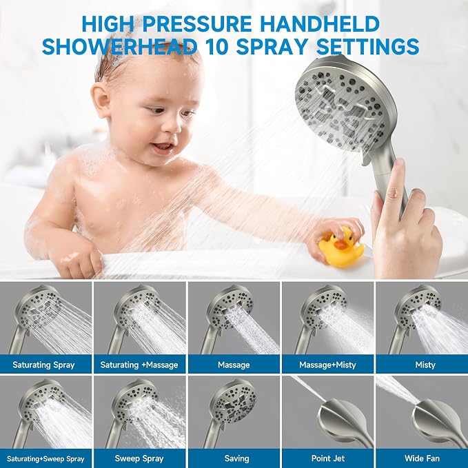 Shower Heads With Handheld Spray Combo, Dual Shower Head Set With 69" Stainless - Image 4
