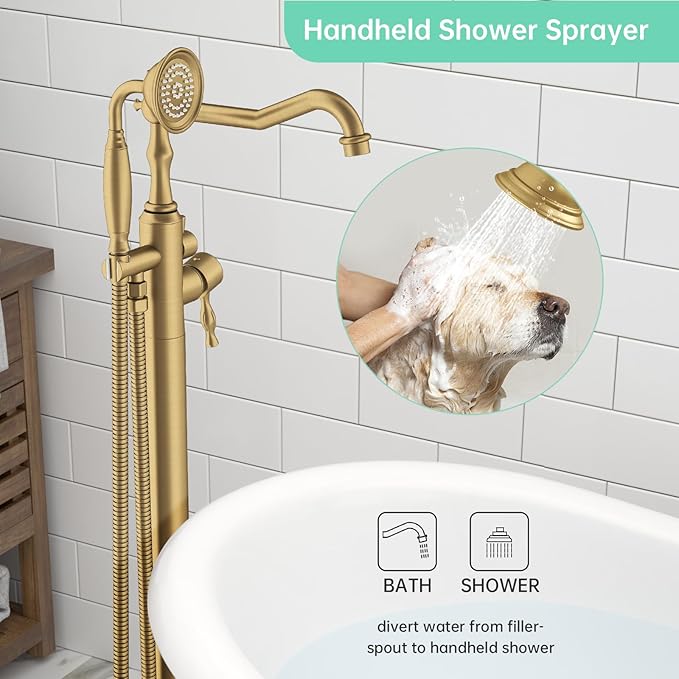 Hoimpro Free Standing Tub Faucet Freestanding Tub Filler Bathtub Faucet Stand - Image 4