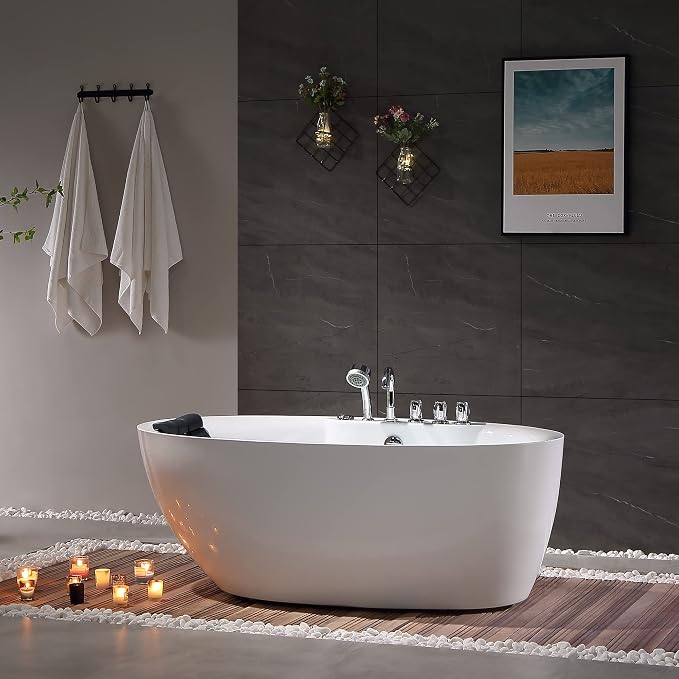 Empava 71 inch Acrylic Freestanding Tub Hydromassage Gracefully Oval Shaped - Image 2