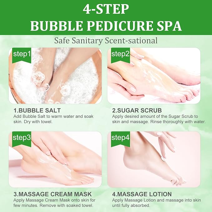 Pedicure Kit Foot Soak Set: Bubble Salt, Sugar Scrub, Massage Mask, Massage - Image 5