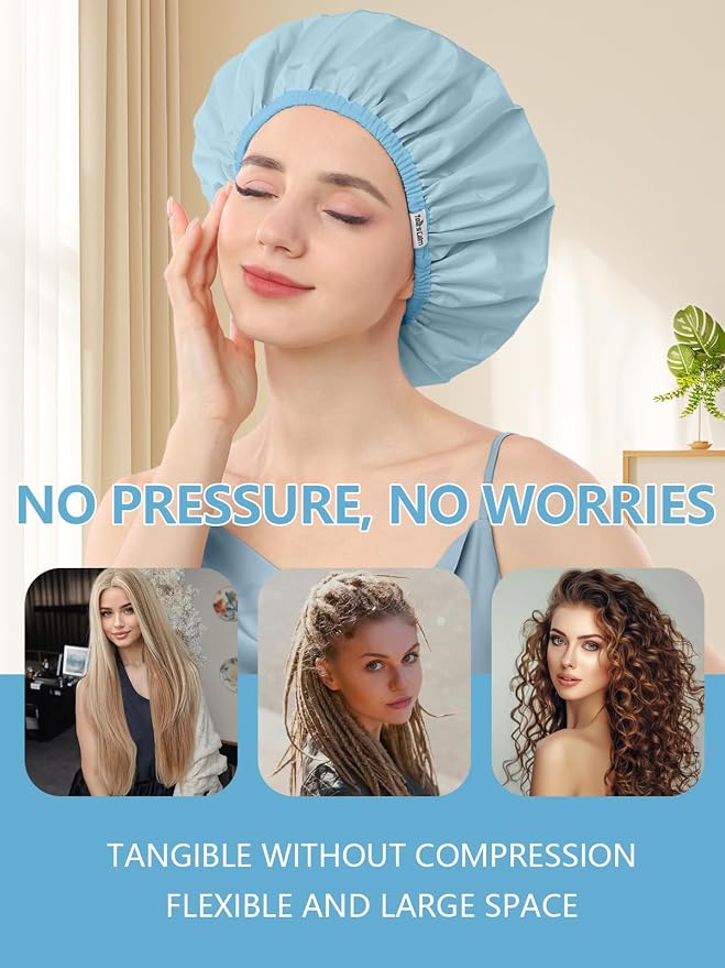 Years Calm Shower Caps For Women Reusable Waterproof，Pattern And Solid Color - Image 7