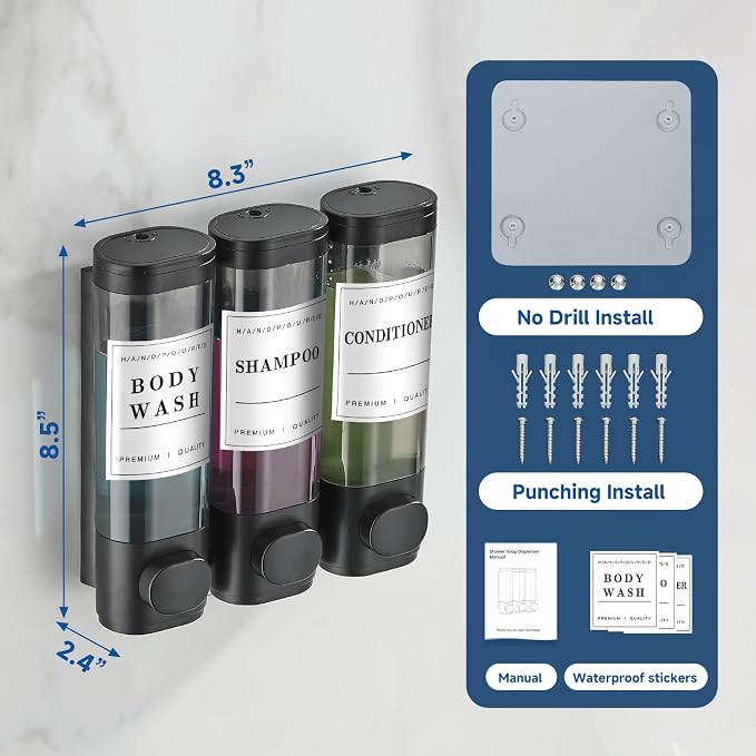 Shower Soap Dispenser Wall Mounted No Drill Shampoo Dispenser - Image 5