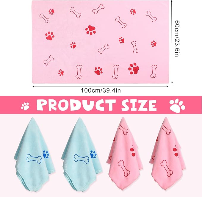 Chumia 4 Pcs Dog Towels for Drying Dog Puppy Bulk Microfiber Absorbent Paw - Image 4