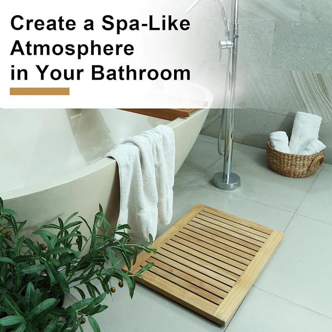 StrongTek 24 inch Teak Shower Mat, Water-Resistant, Easy-to-Clean Bath Mat - Image 3