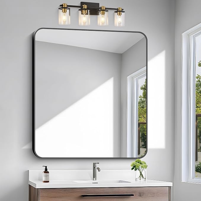 BONEWEI 36x40 inch Bathroom Mirror, Wall Mounted Bathroom Frame Vanity Mirror - Image 3
