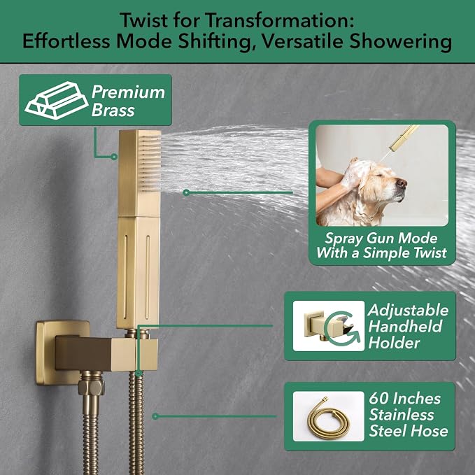 VANFOXLE Shower Faucet Set Brushed Gold Shower System, Shower Faucet - Image 4
