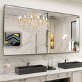 LOAAO 72X40 Inch Brushed Nickel Bathroom Mirror, Rounded Rectangle Silver Metal by LOAAO