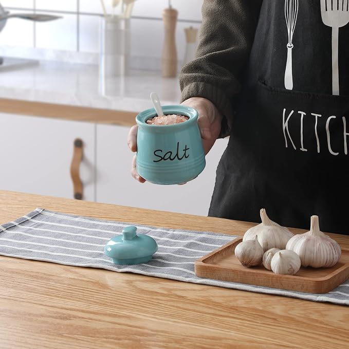 ONTUBE Ceramic Salt Bowl with Lid and Spoon 12oz - Image 5