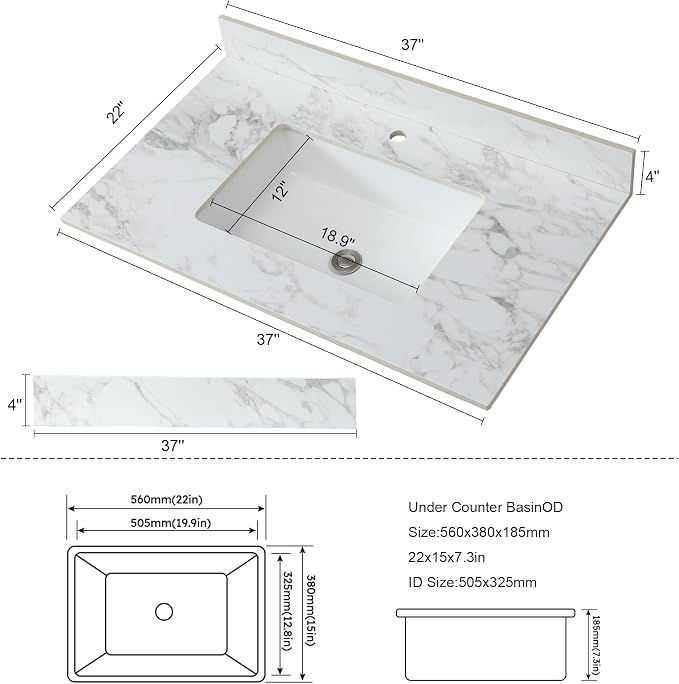 Montary 37"x 22" Bathroom Vanity Top - Image 6