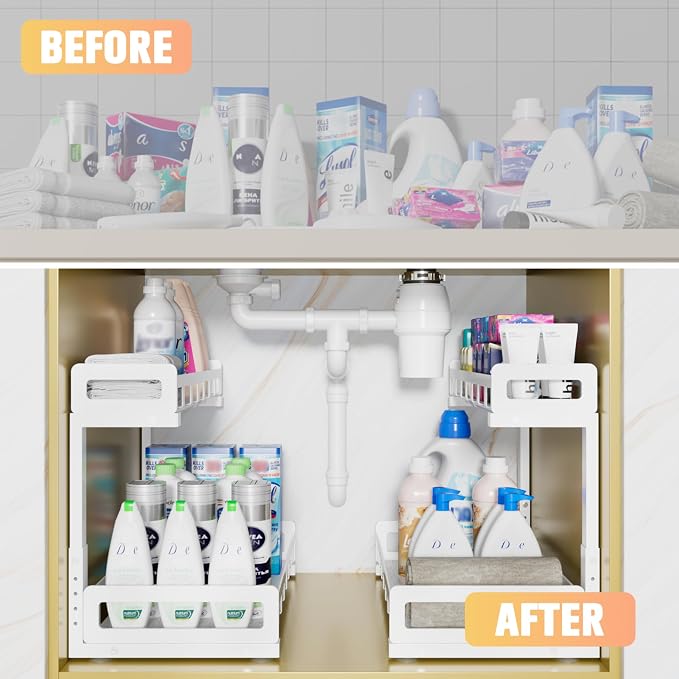 Under Sink Organizer, Metal Large Capacity 2-Tier Sliding Cabinet Storage Rack - Image 6